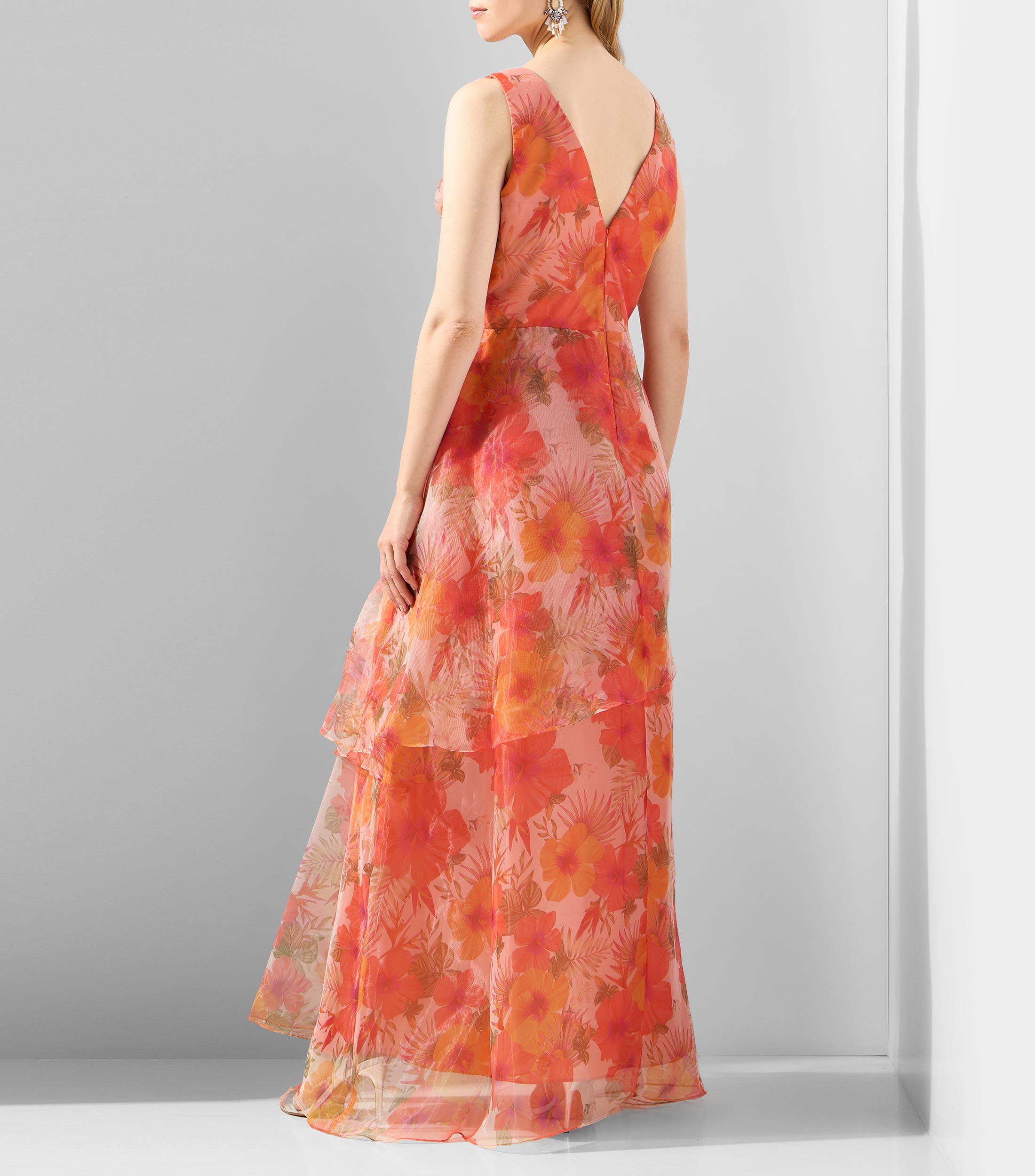 Vestido de fiesta largo estampado Mujer